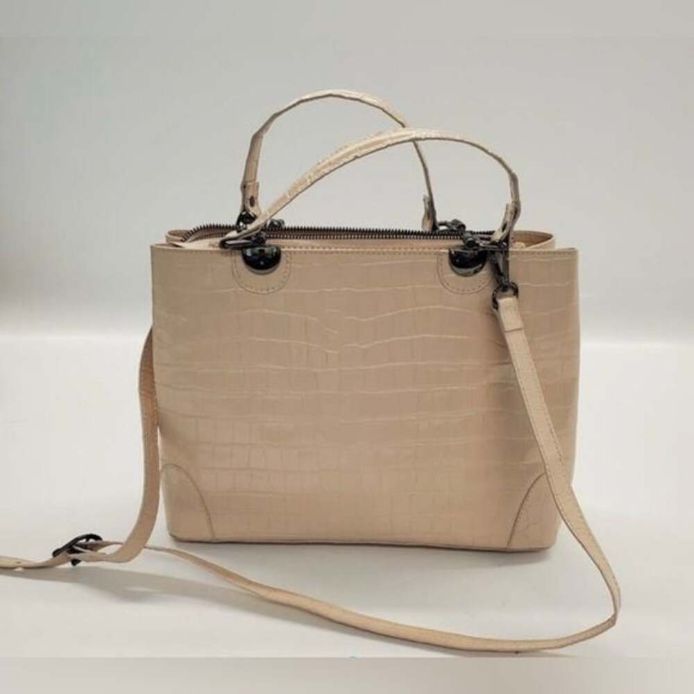 Firenze Croc Embossed Leather tote crossbody Tan gunmetal